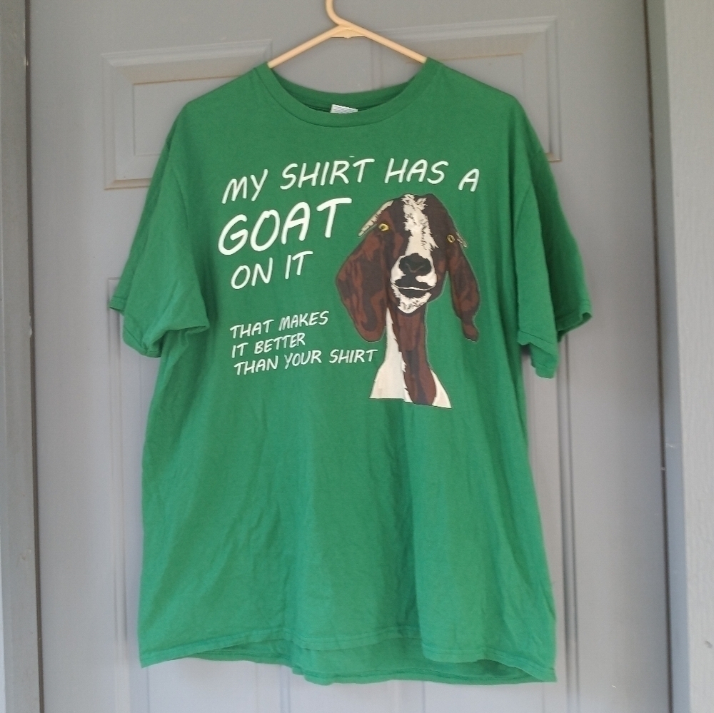 Men's Funny Graphic Green T Shirt Goat Size XL